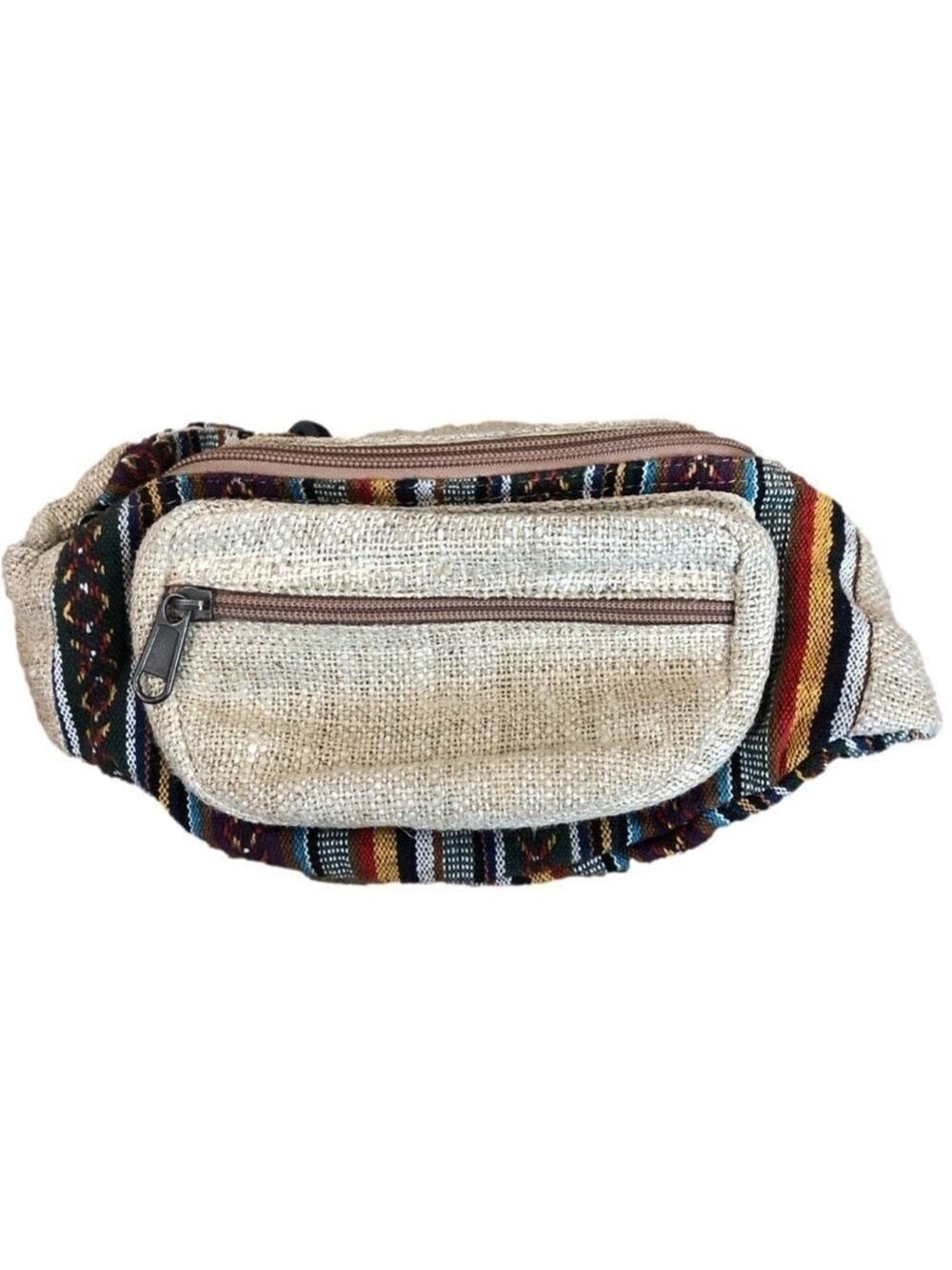 No brand Tribal print and burlap Fanny pack. Adjustable strap. 3 compartments.